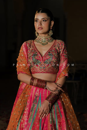 Majestic Allure: Multicolor Banarasi Weaving Silk Lehenga Choli – Palkhi Fashion