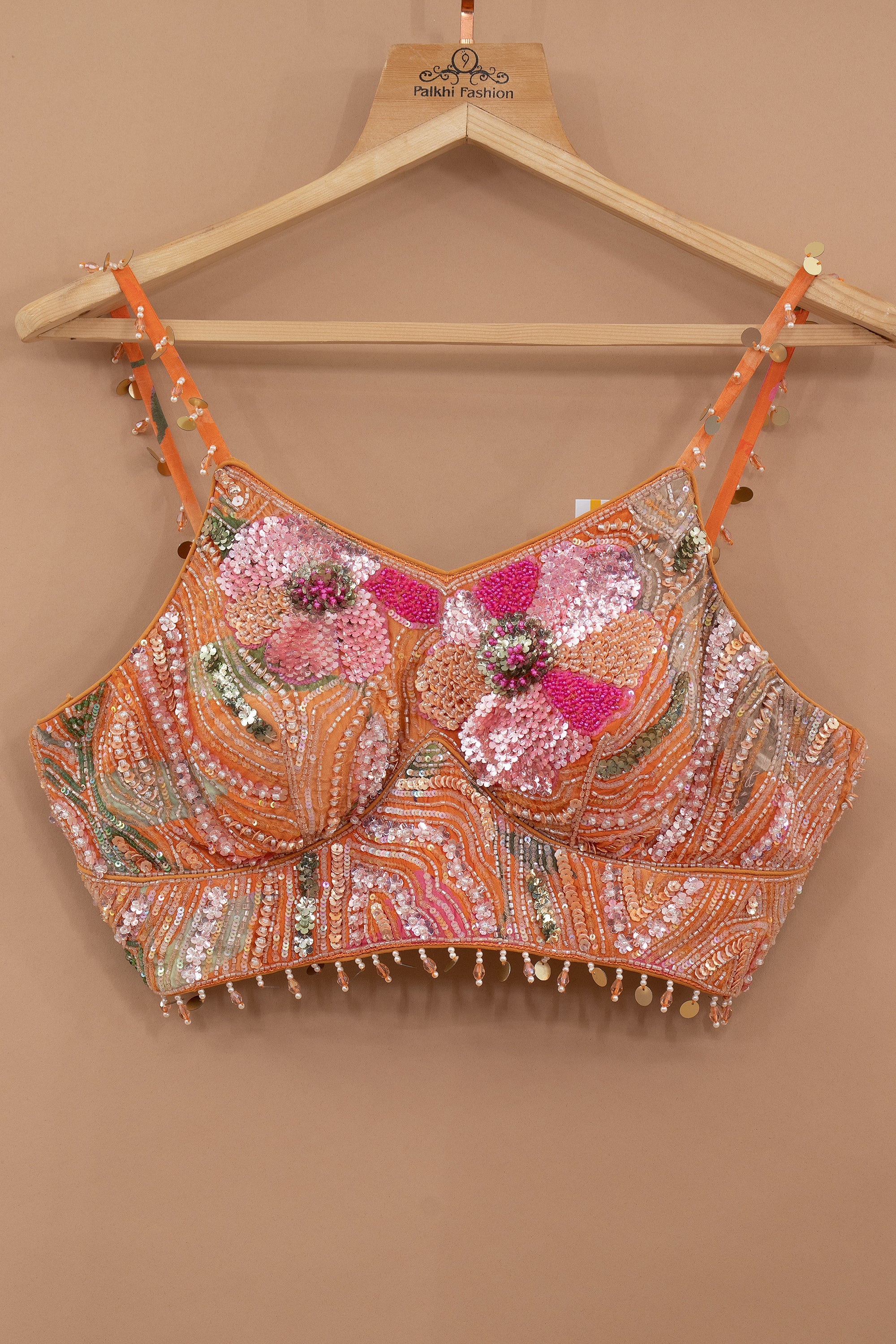 🧡 Marigold Bloom: Light Orange Designer Lehenga Choli with Embellished Blouse – Palkhi Fashion
