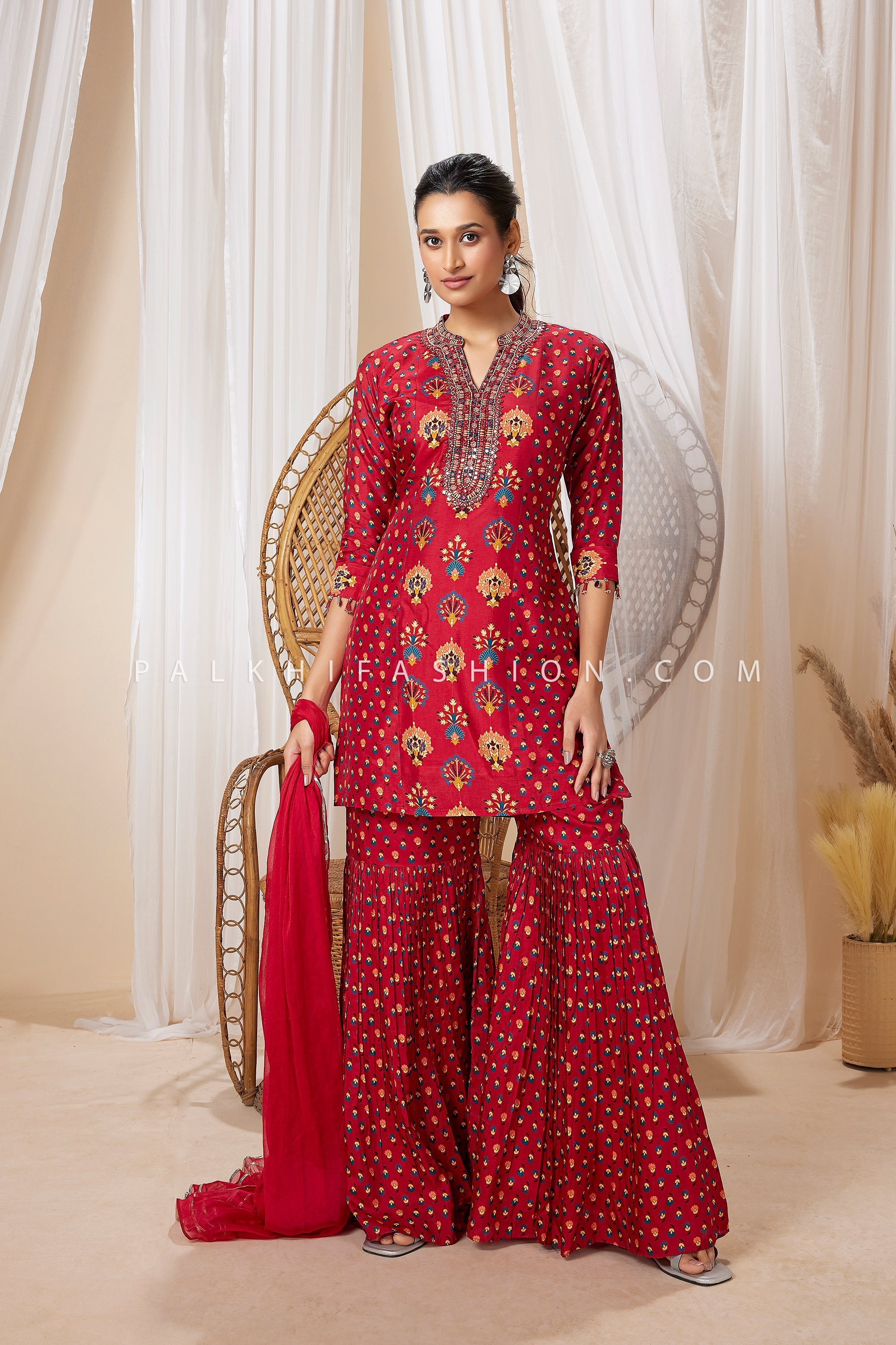 Maroon Soft Cotton Silk Printed Kurta Sharara Set – Palkhi Fashion