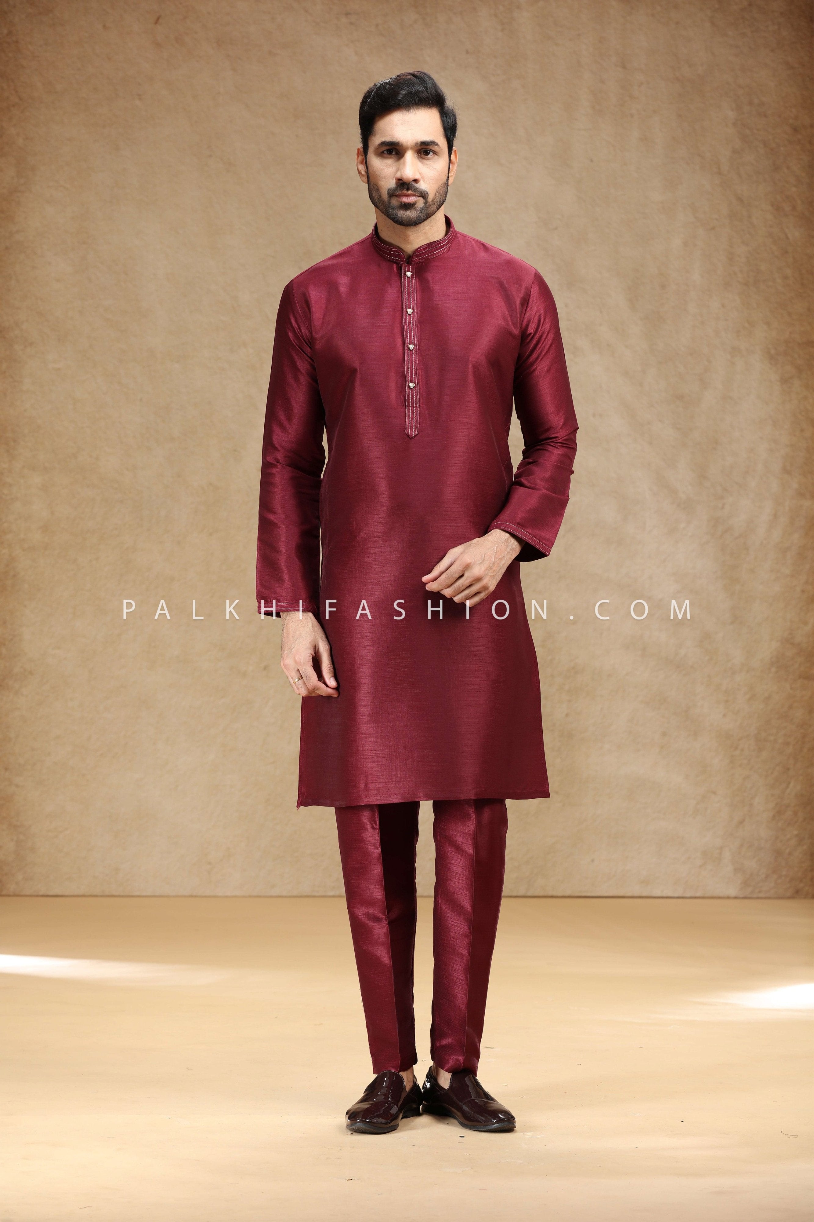 Maroon Soft Silk Men’s Kurta Pajama – Palkhi Fashion