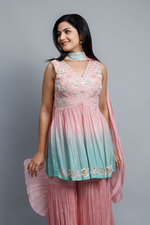 Marvelous Pink & Teal Sharara Set with Handcwork – Palkhi Fashion