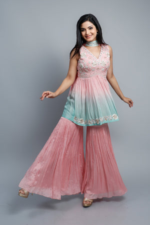 Marvelous Pink & Teal Sharara Set with Handcwork – Palkhi Fashion