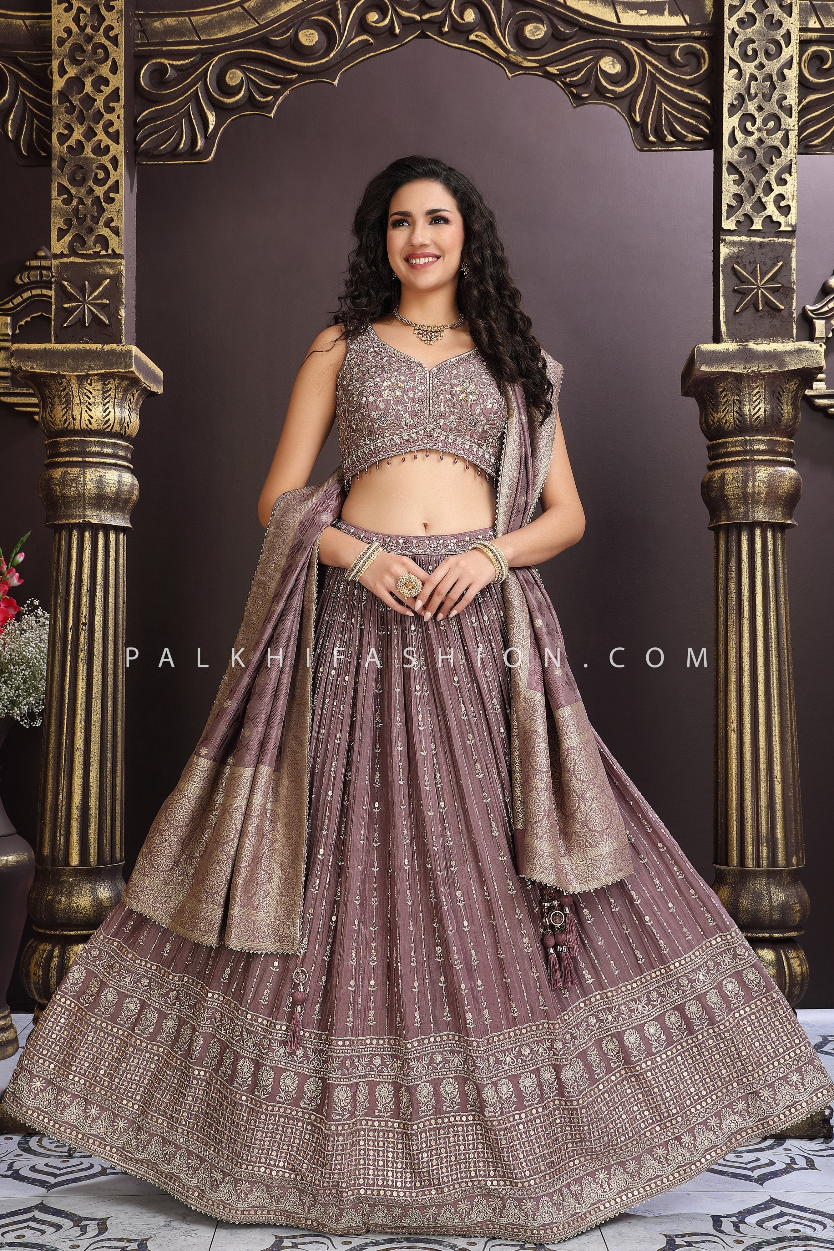 Mauve Lehenga Choli with Handwork Blouse & Banarasi Dupatta – Palkhi Fashion