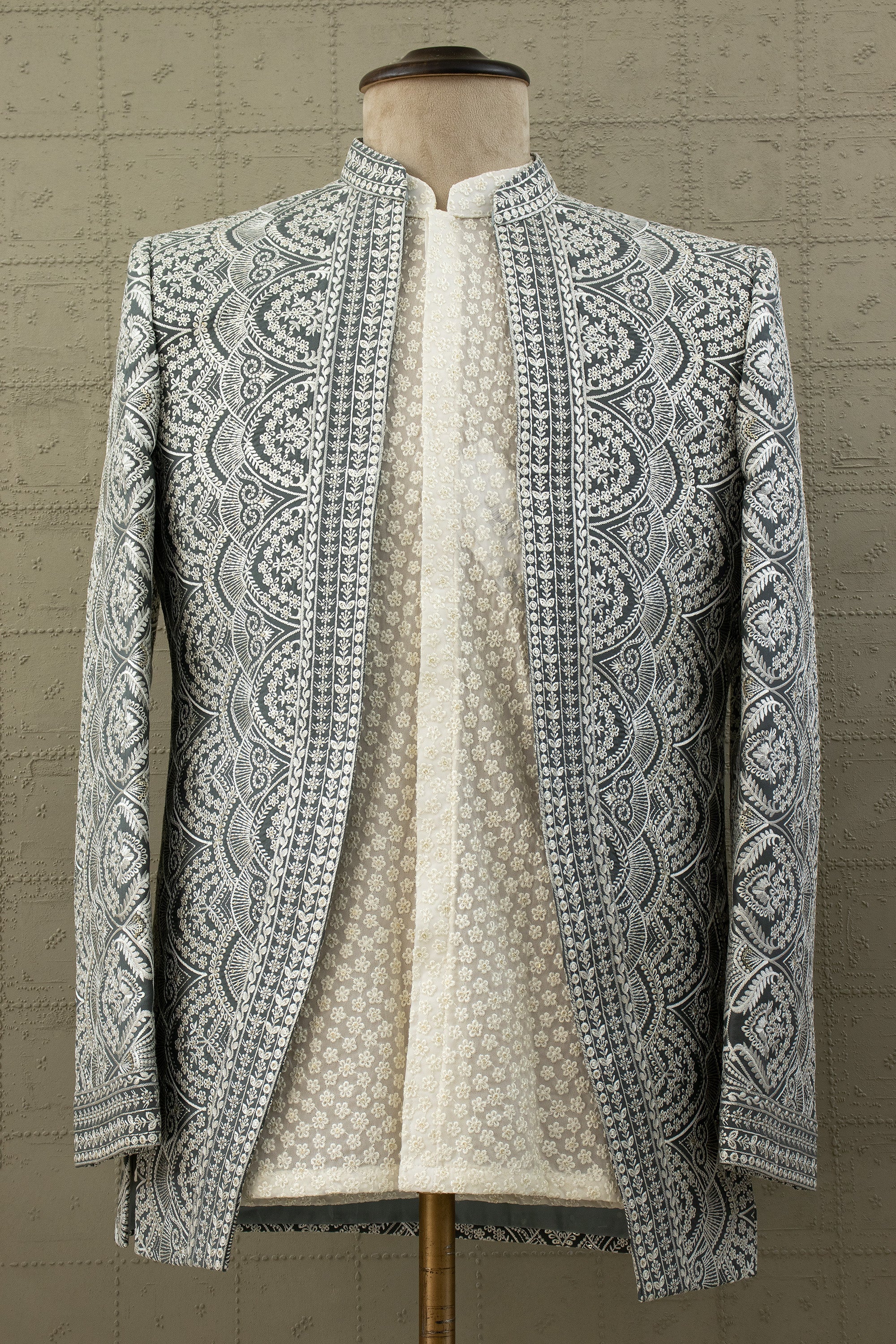 Mauve Majestic - Thread Embroidered Open Jacket Indo - Western Set | Palkhi Fashion Houston