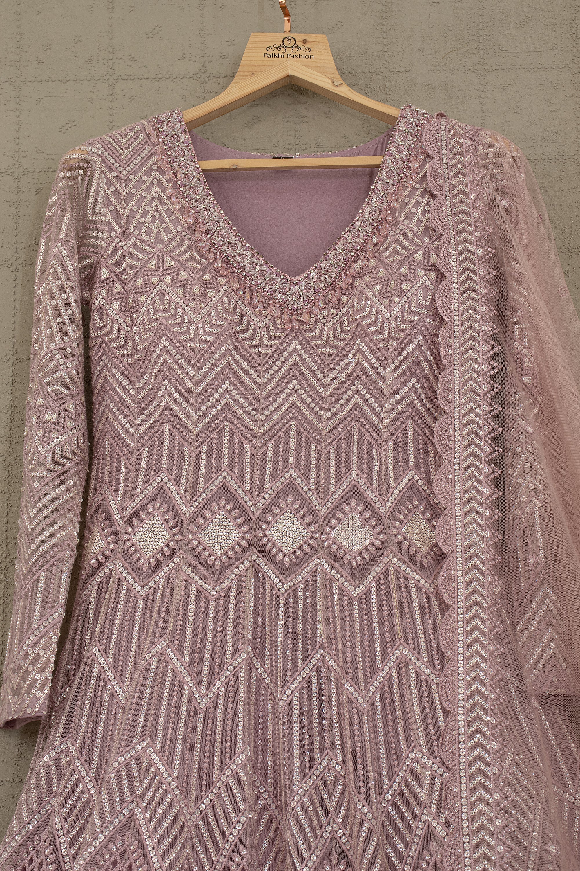 Mauve Partywear Anarkali Gown with Cutwork – Palkhi Fashion USA