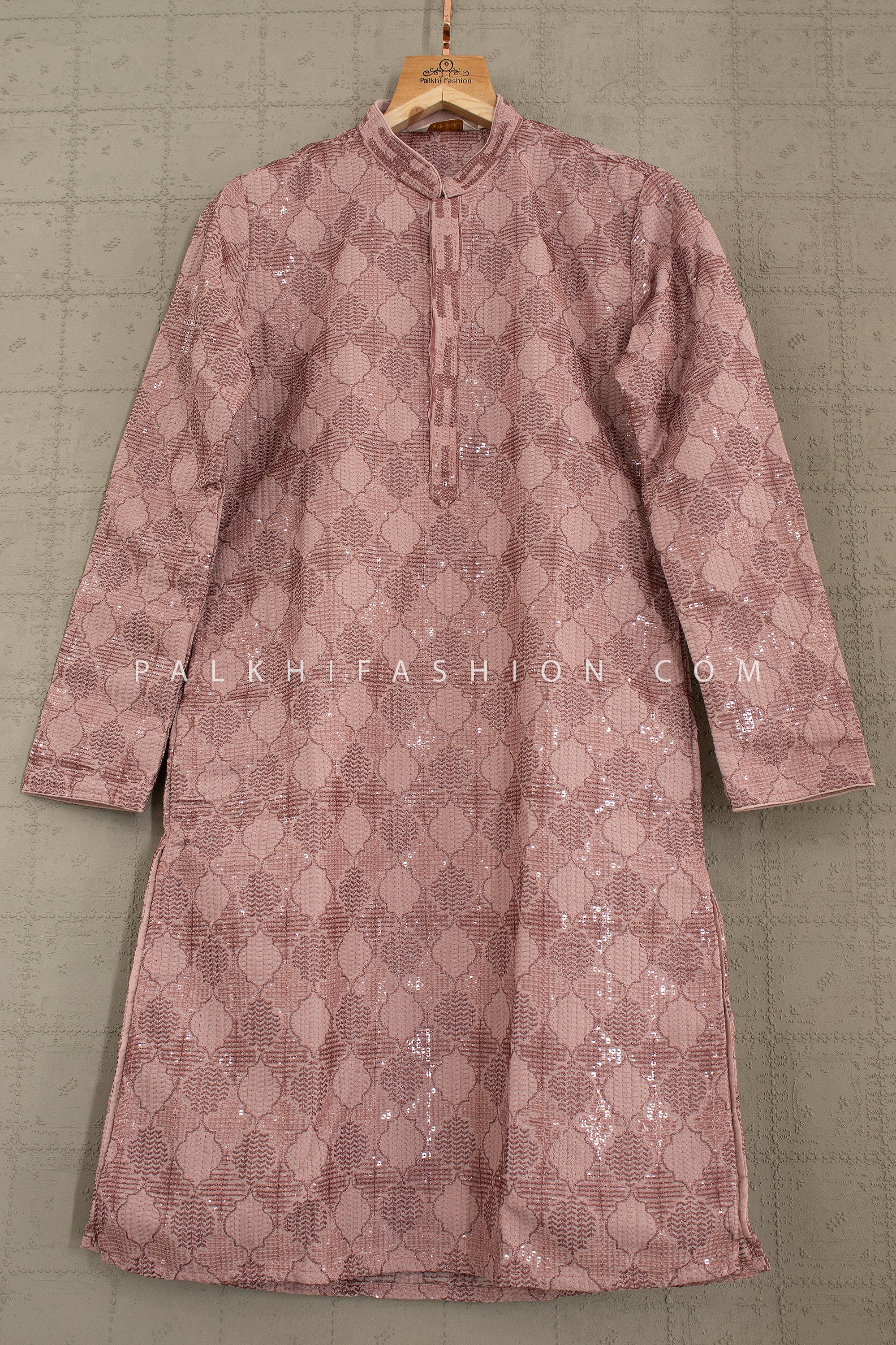 Mauve Sequin Embroidered Kurta Set with Off - White Pants – Palkhi Fashion