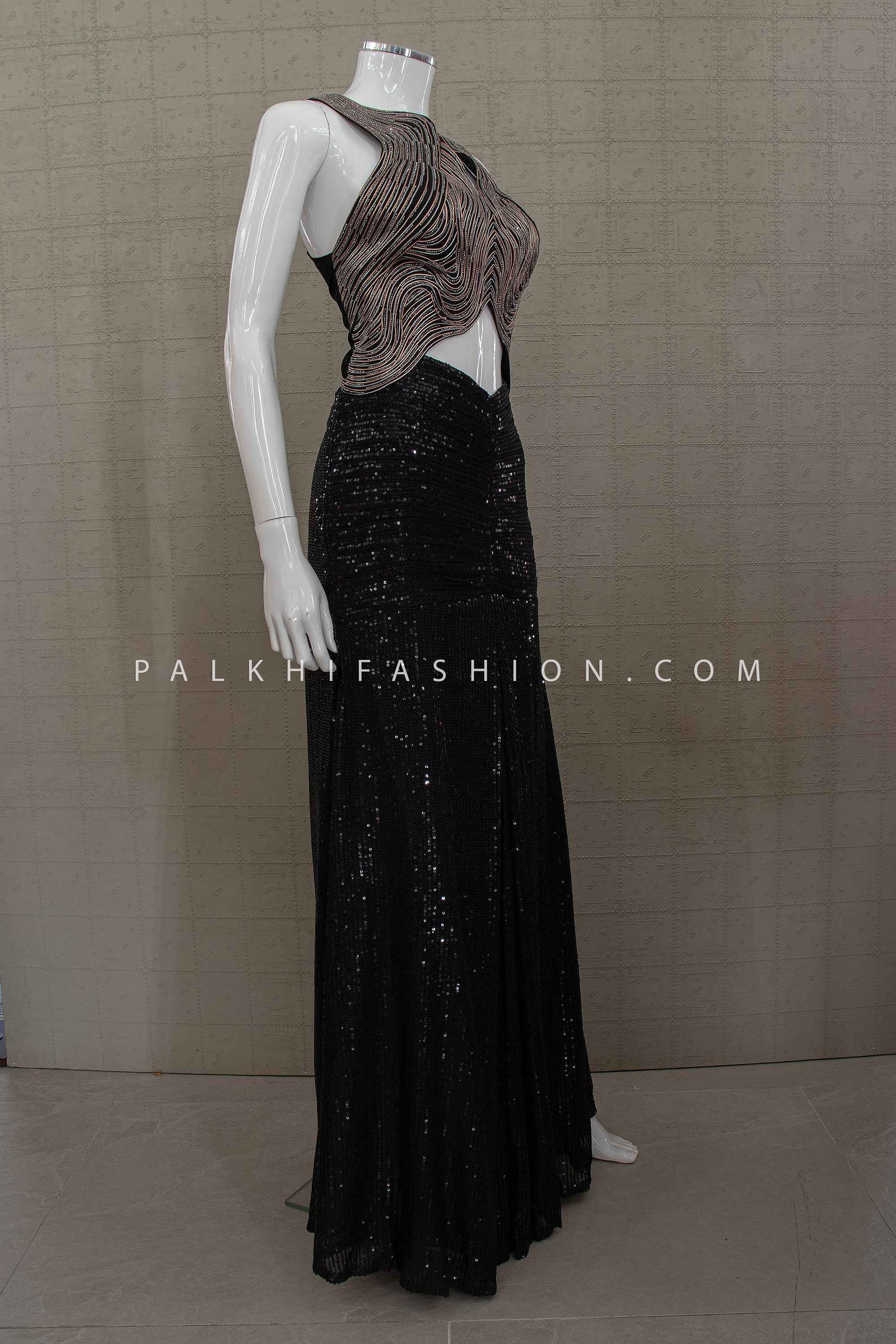 Midnight Contour Black & Copper Indo-Western Fusion Lehenga Set | Palkhi Fashion