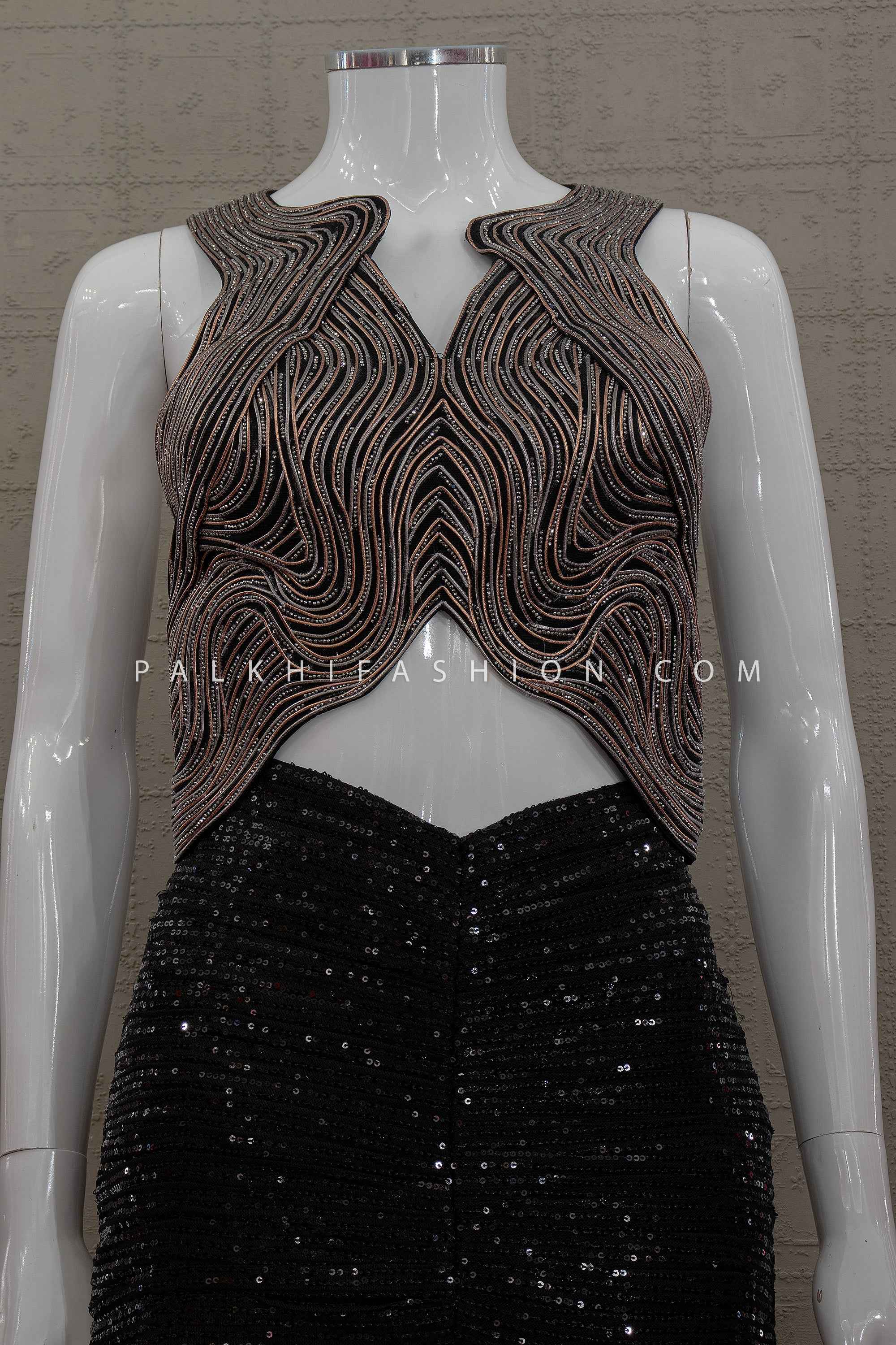 Midnight Contour Black & Copper Indo-Western Fusion Lehenga Set | Palkhi Fashion