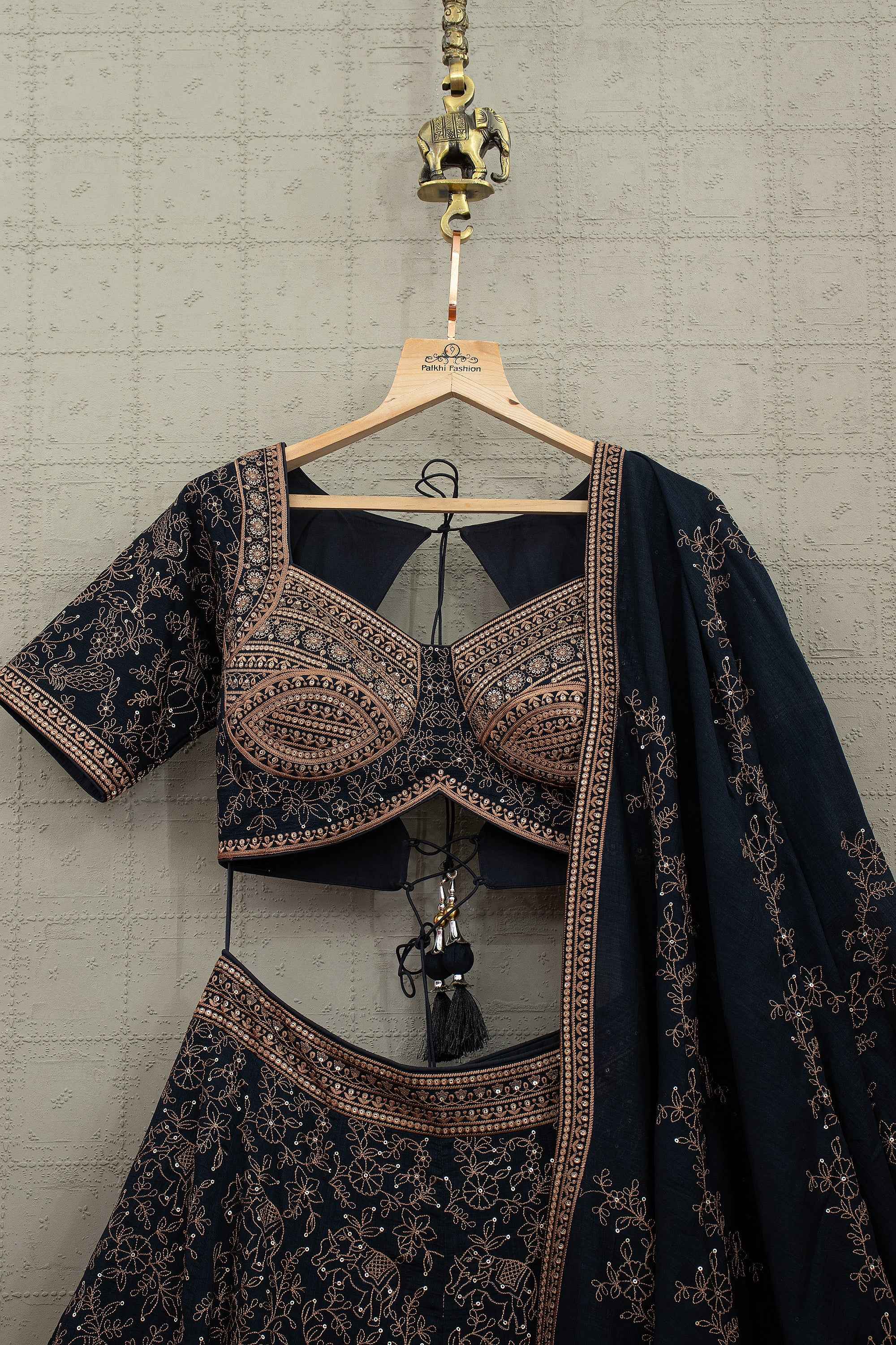 Midnight Heritage Royalty – Midnight Blue Copper Embroidery Lehenga Choli – Palkhi Fashion