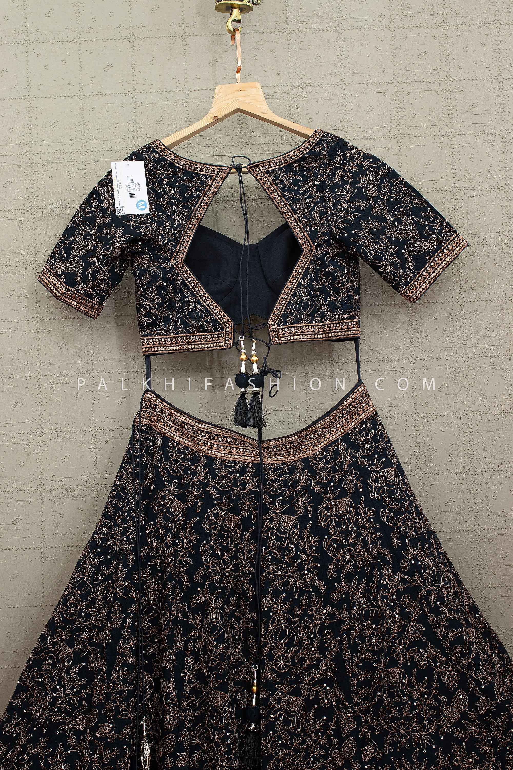 Midnight Heritage Royalty – Midnight Blue Copper Embroidery Lehenga Choli – Palkhi Fashion