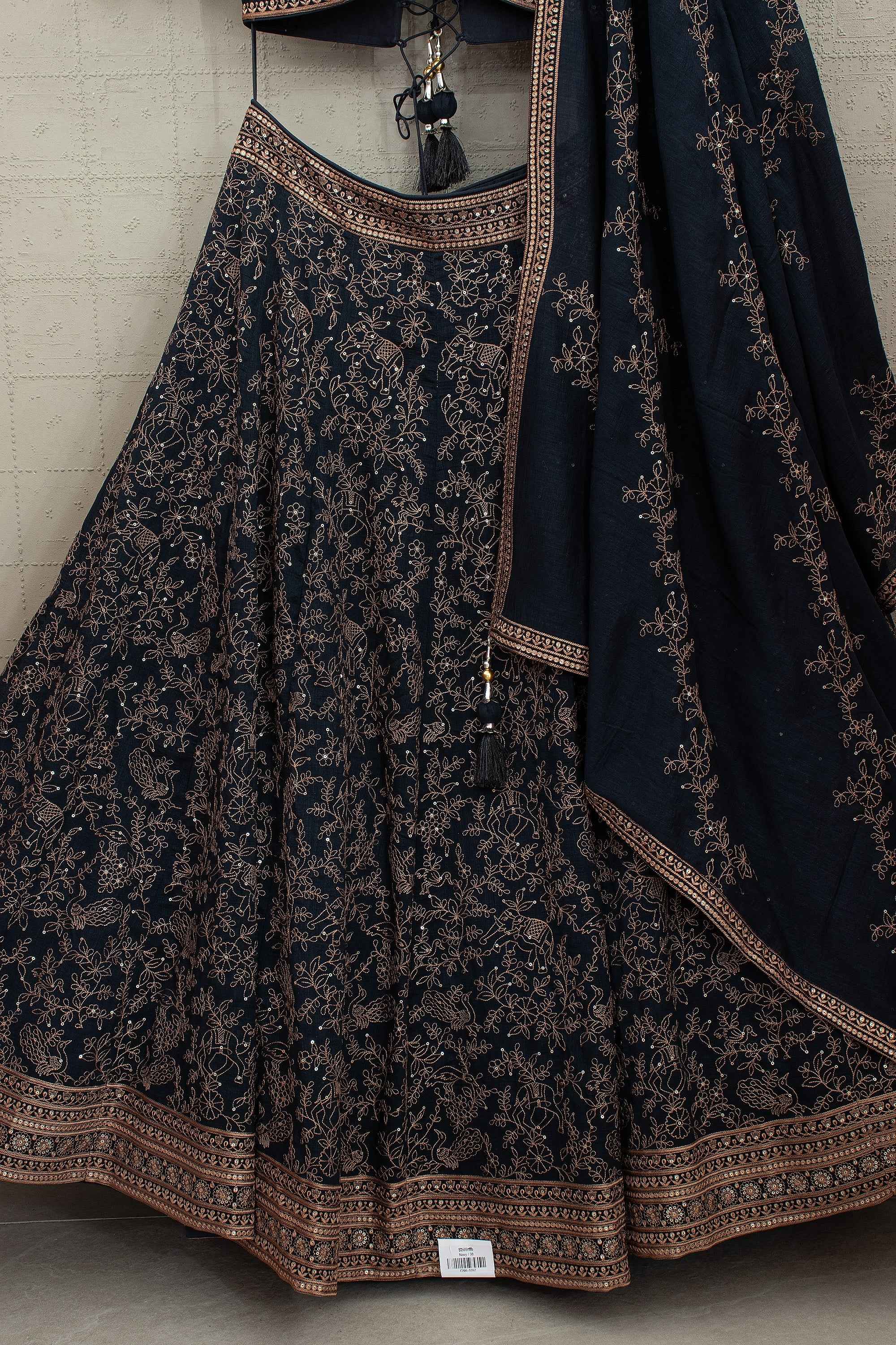 Midnight Heritage Royalty – Midnight Blue Copper Embroidery Lehenga Choli – Palkhi Fashion