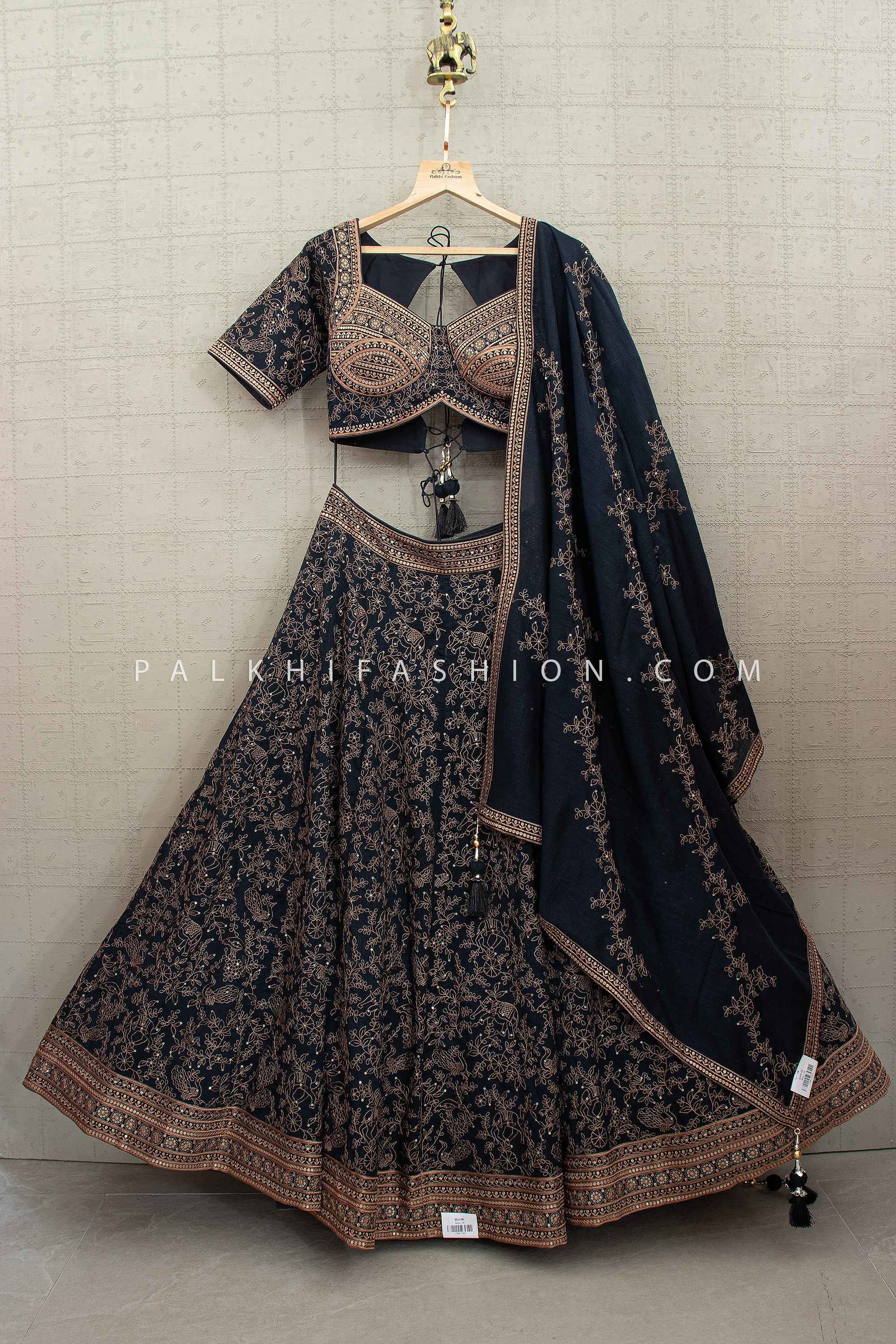 Midnight Heritage Royalty – Midnight Blue Copper Embroidery Lehenga Choli – Palkhi Fashion