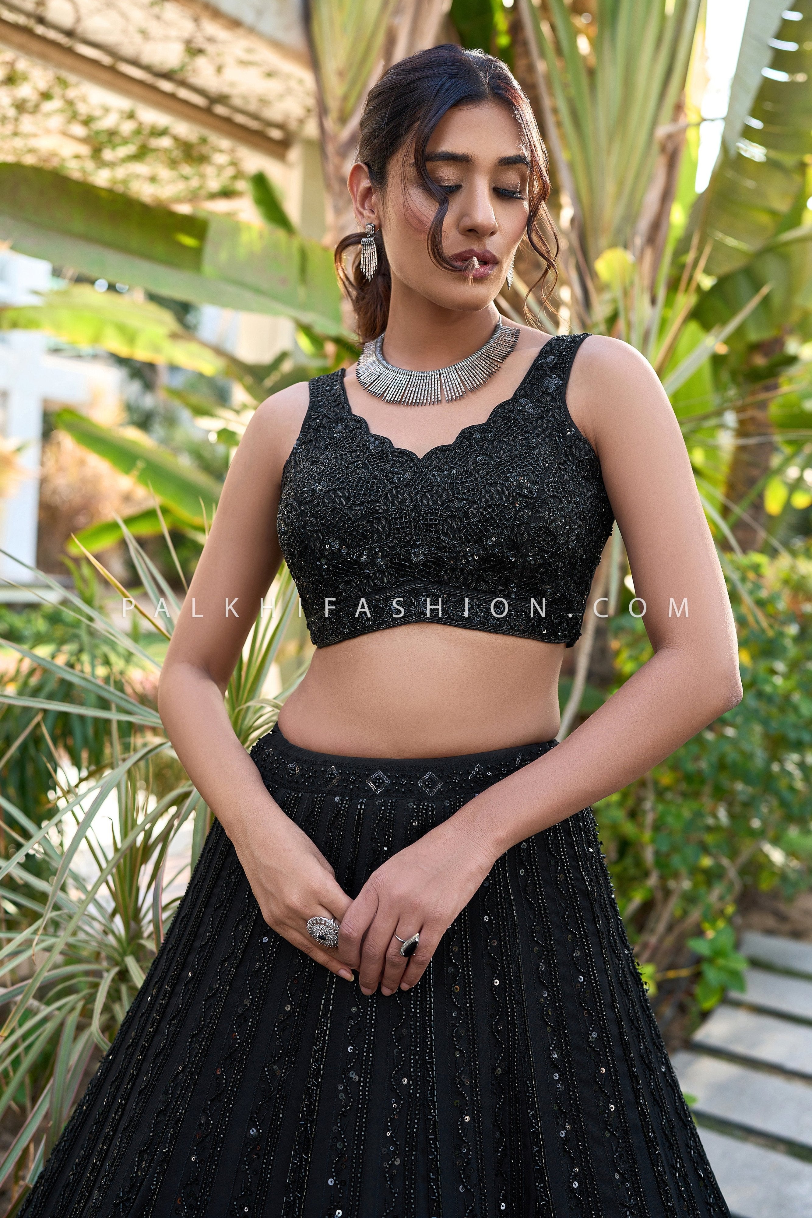 Midnight Majesty: Black Designer Lehenga Choli with Beads & Cutdana – Palkhi Fashion