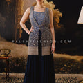 Midnight Majesty: Navy Crop Top Palazzo with Hand & Stone Embroidery – Palkhi Fashion Houston