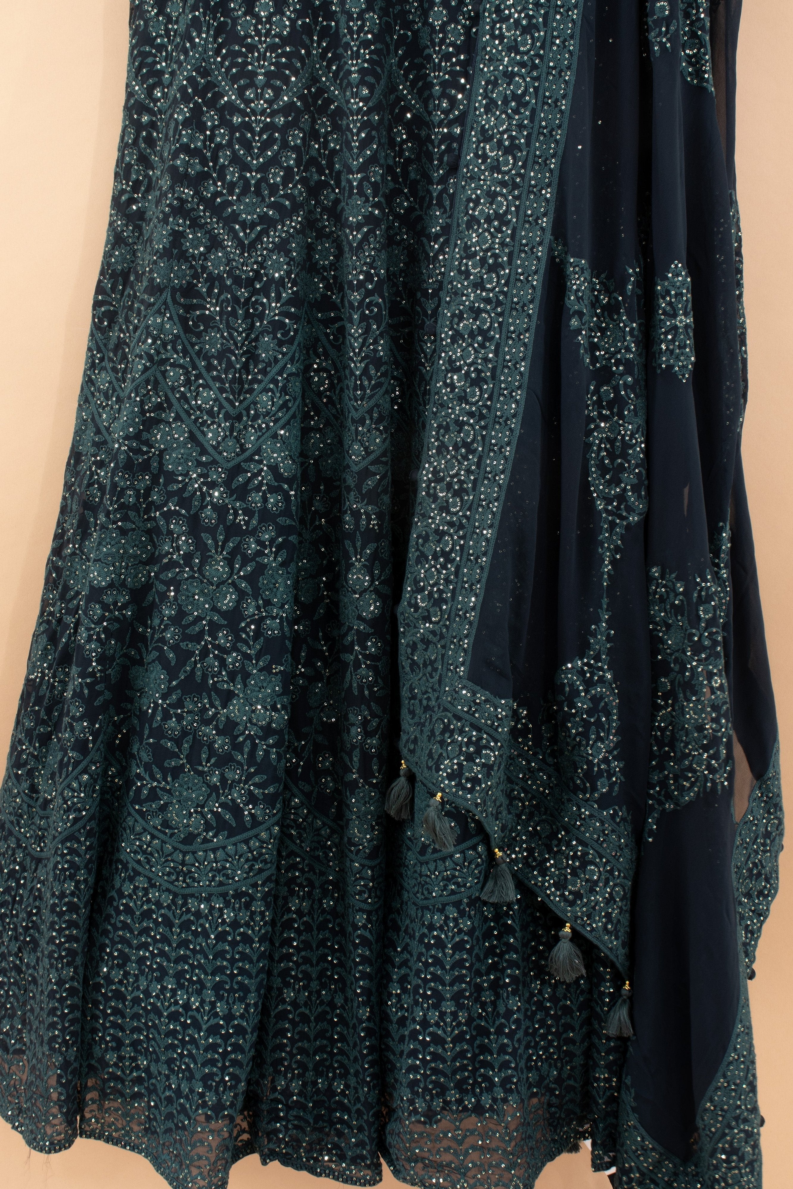 Midnight Majesty: Teal Blue Elegant Embroidered Anarkali Suit – Palkhi Fashion