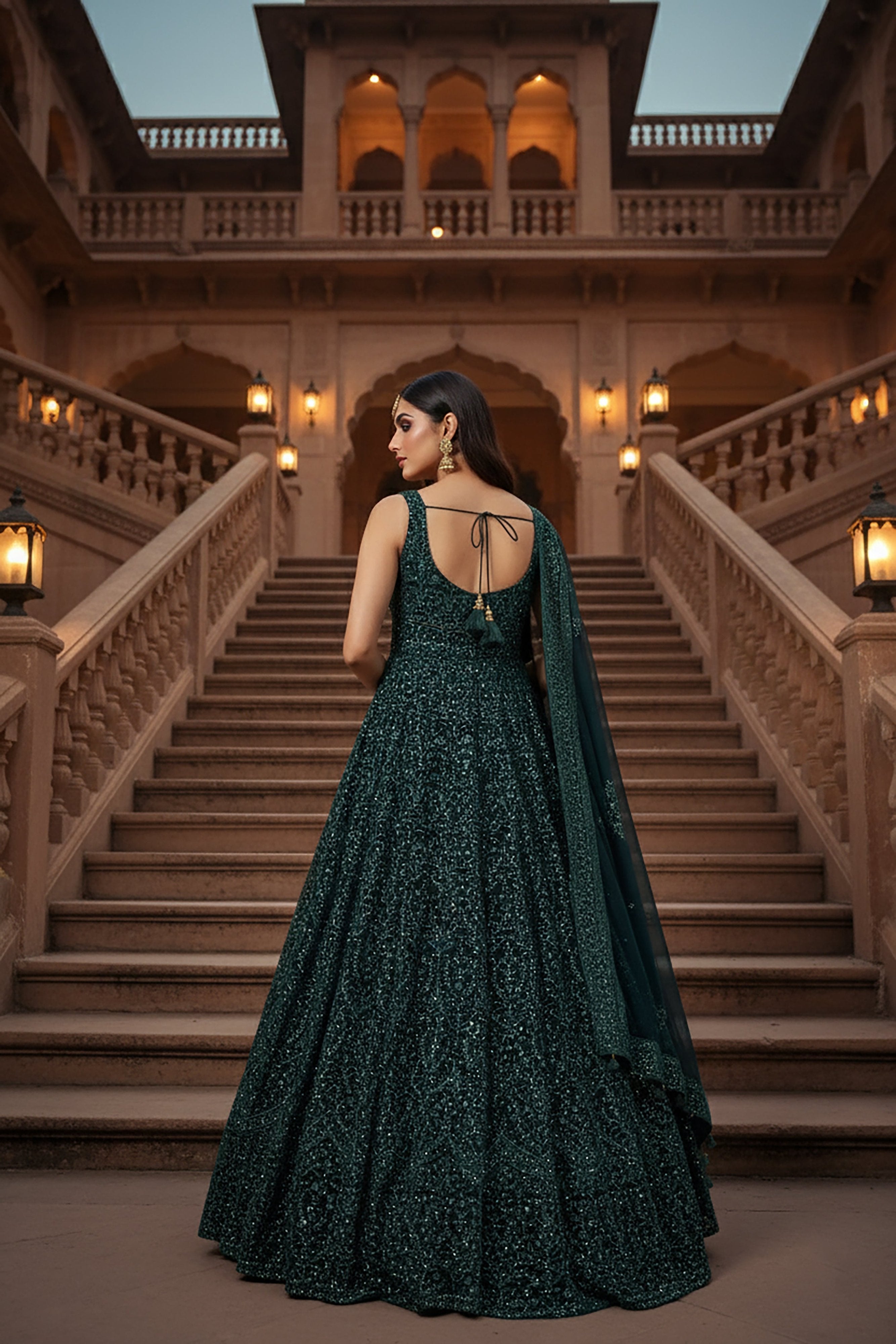 Midnight Majesty: Teal Blue Elegant Embroidered Anarkali Suit – Palkhi Fashion