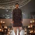 Midnight Majesty: Velvet Embroidered Kurta with Royal Motifs – Palkhi Fashion