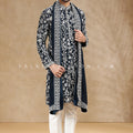 ✨ Midnight Marque: Men’s Navy Blue Embroidered Kurta Pajama with Matching Stole
