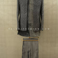 Midnight Monarch: Deep Grey Velvet Open Jacket Indo Western with Handwork