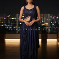 🌌 Midnight Muse: Navy Blue Cocktail Draped Lehenga with Hand & Bead Work Blouse