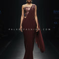 🍷 Midnight Muse: Wine Sculpted Drape Saree with Beaded Corset Blouse – Palkhi Fashion