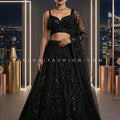Midnight Noir Luxe – Black Hand Embroidered Lehenga with Designer Bralette Blouse – Palkhi Fashion