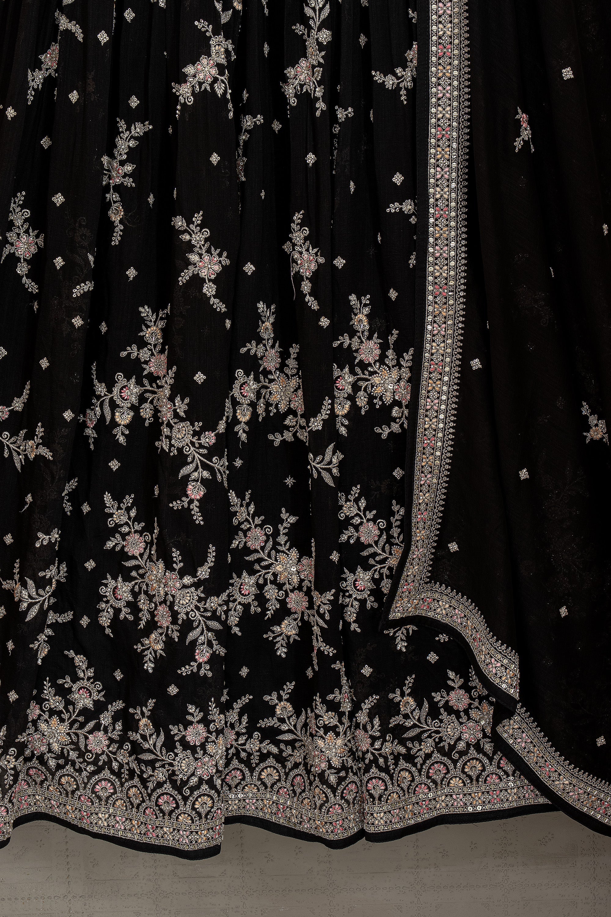 Midnight Regal Black Elegant Embroidered Anarkali Gown | Palkhi Fashion Houston