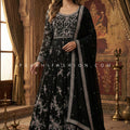 Midnight Regal Black Elegant Embroidered Anarkali Gown | Palkhi Fashion Houston