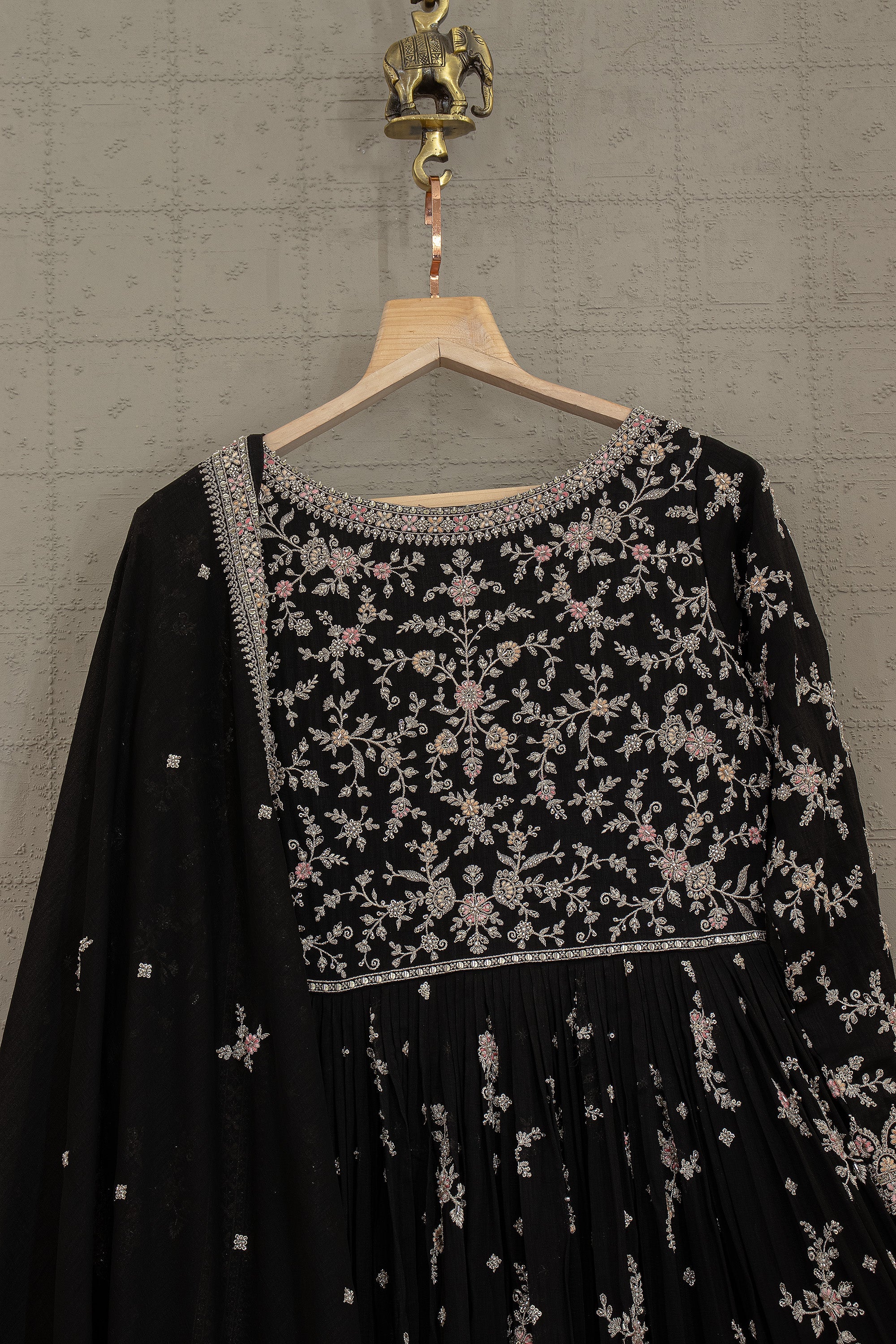 Midnight Regal Black Elegant Embroidered Anarkali Gown | Palkhi Fashion Houston