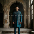 Midnight Regal Edge - Dark Teal Open Jacket Indo Western Kurta Set – Palkhi Fashion