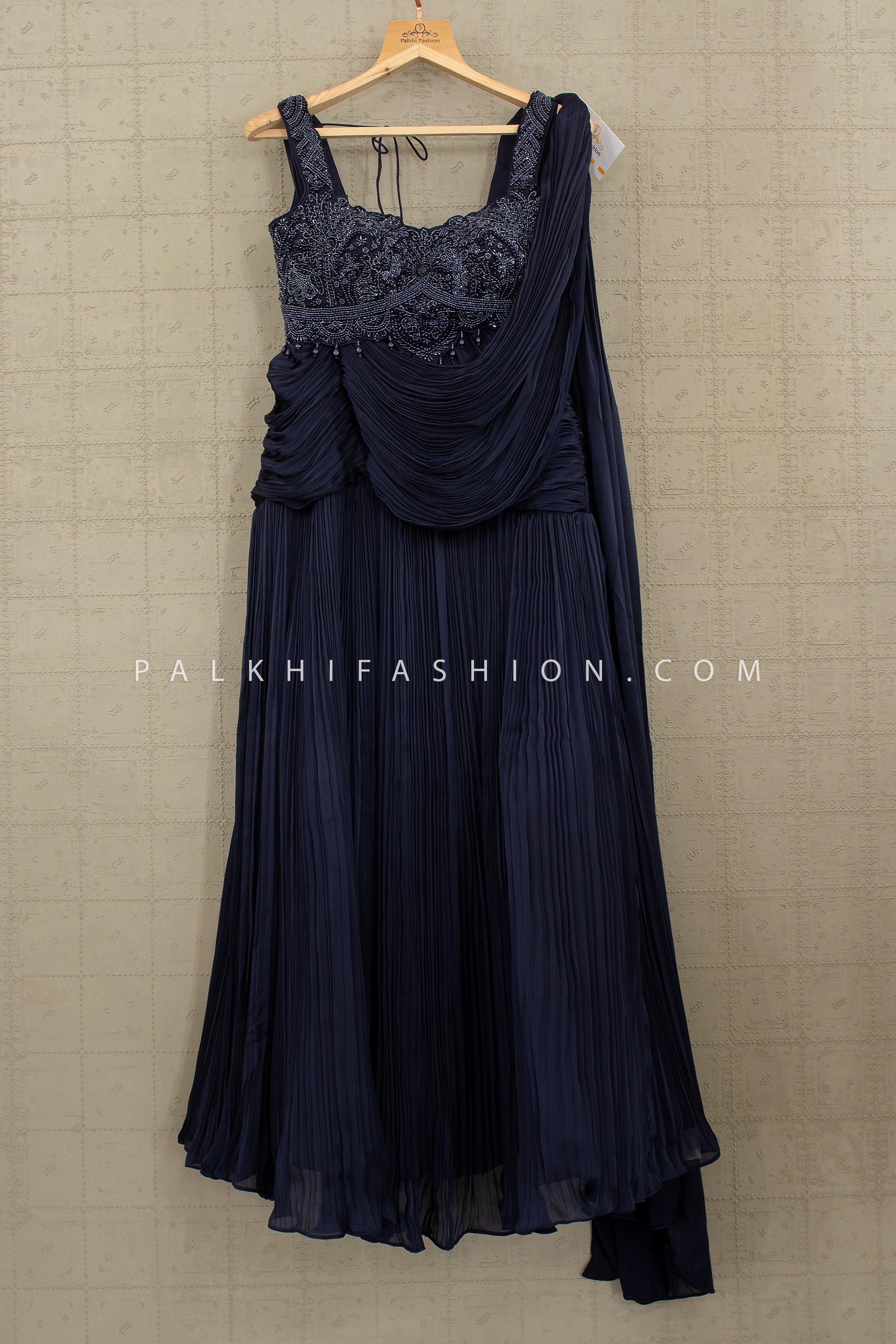 Midnight Siren: Navy Mermaid Lehenga Choli with Luxe Beadwork – Palkhi Fashion
