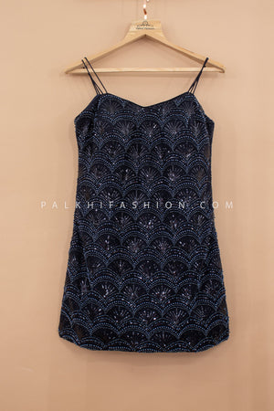 Midnight Sparkle: Dark Blue Handwork Palazzo Suit for Party Wear
