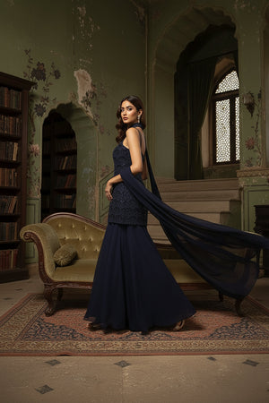Midnight Sparkle: Dark Blue Handwork Palazzo Suit for Party Wear