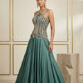 Modern Couture Form – Teal Blue Embellished Indo - Western Lehenga Set – Palkhi Fashion