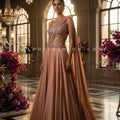 Modern Drape Glam – Metallic French Beige Pre-Draped Designer Lehenga – Palkhi Fashion