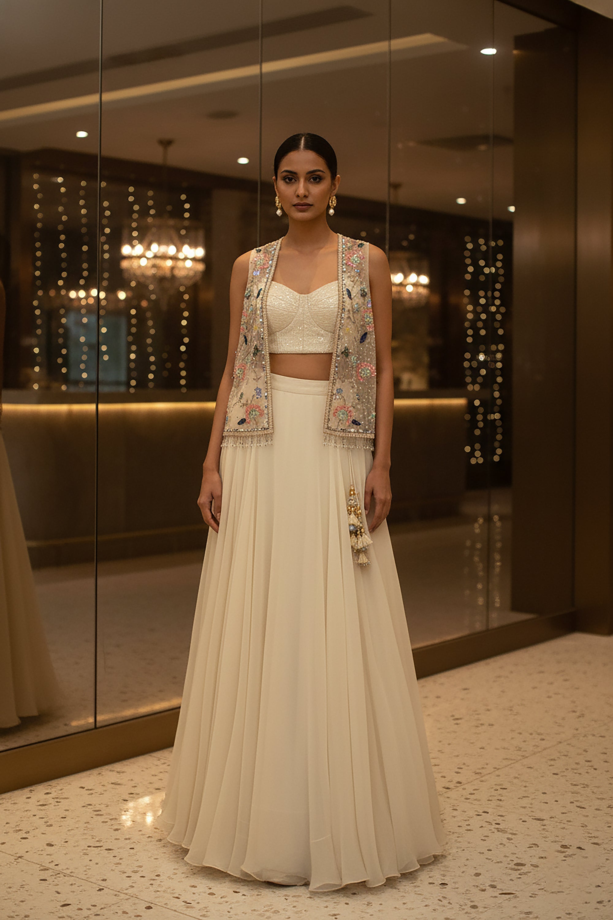 Modern Muse: Champagne Hand - Embroidered Jacket Lehenga Set – Palkhi Fashion