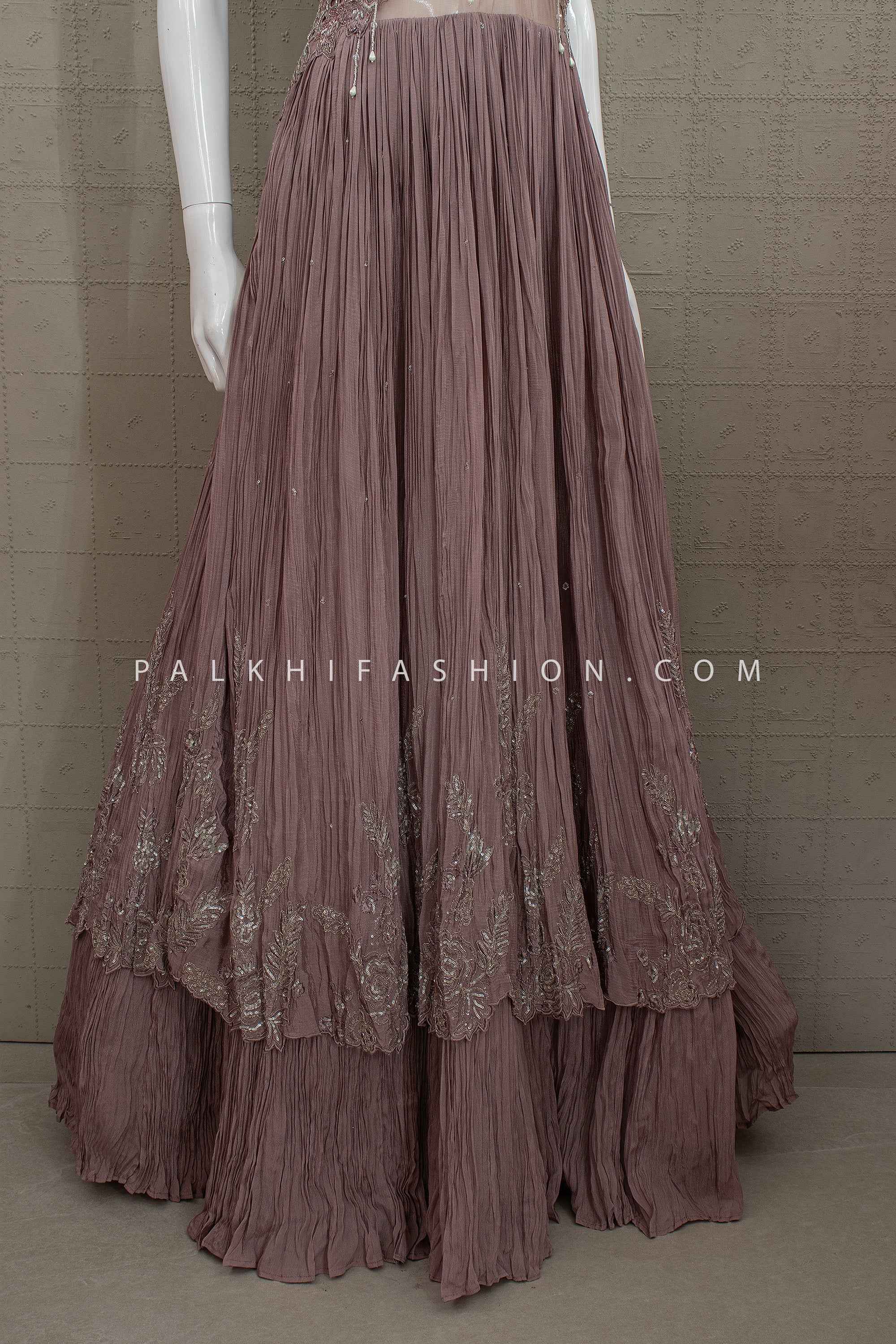 Modern Muse Edit - Dusty Mauve Indo Western Embroidered Gown - Palkhi Fashion