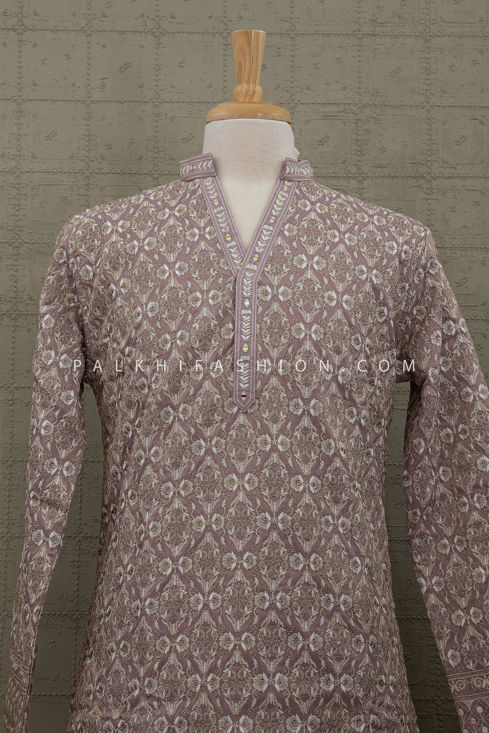 Modern Pastel Luxe – Dusty Mauve Embroidered Kurta Set – Palkhi Fashion