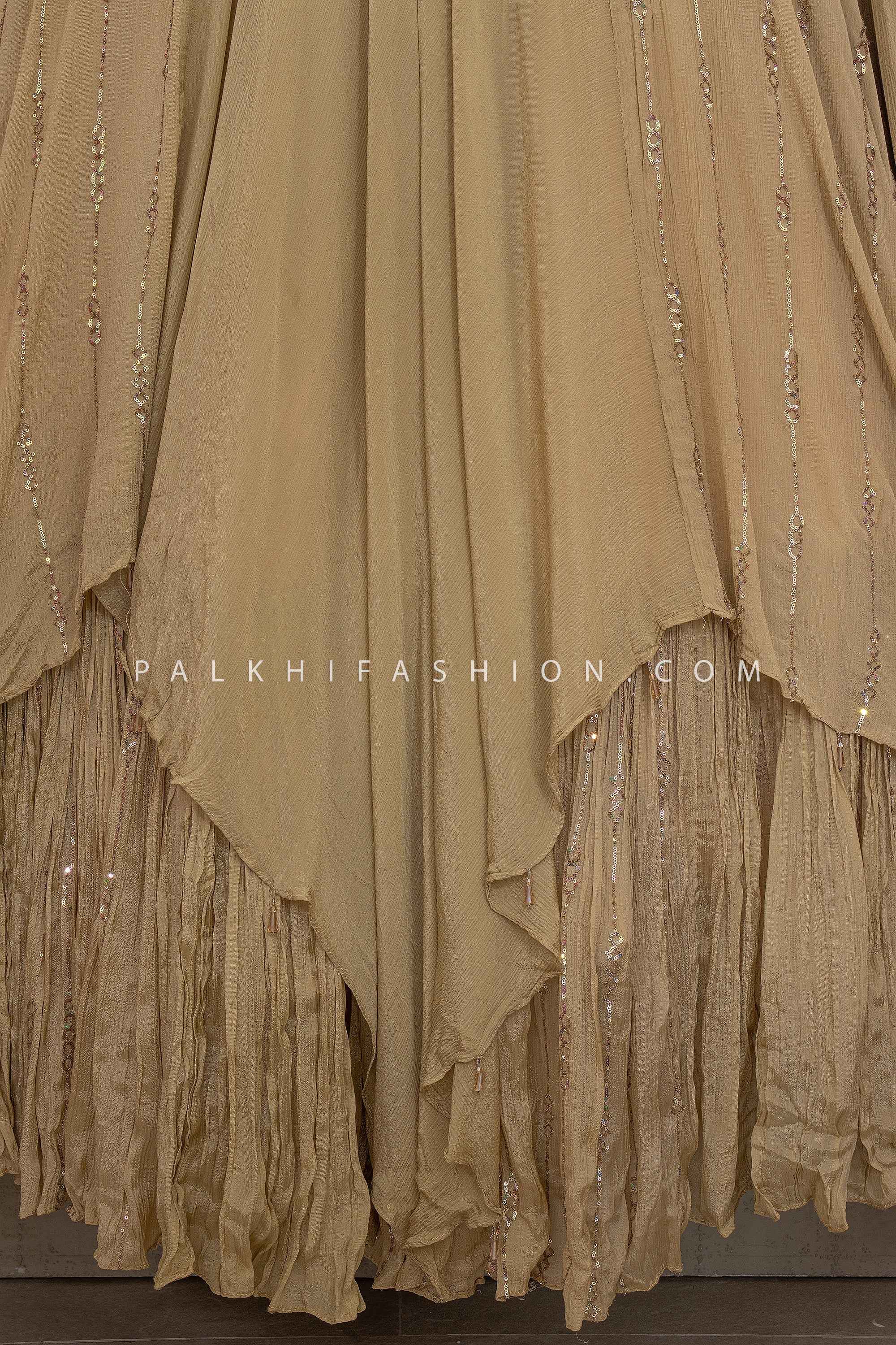 Modern Regal Aura - Champagne Gold Indo Western Gown with Embroidered Bodice – Palkhi Fashion
