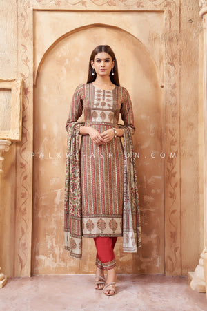 Multicolor Straight Cut Silk Suit with Appealing Prints – Palkhi Fashion