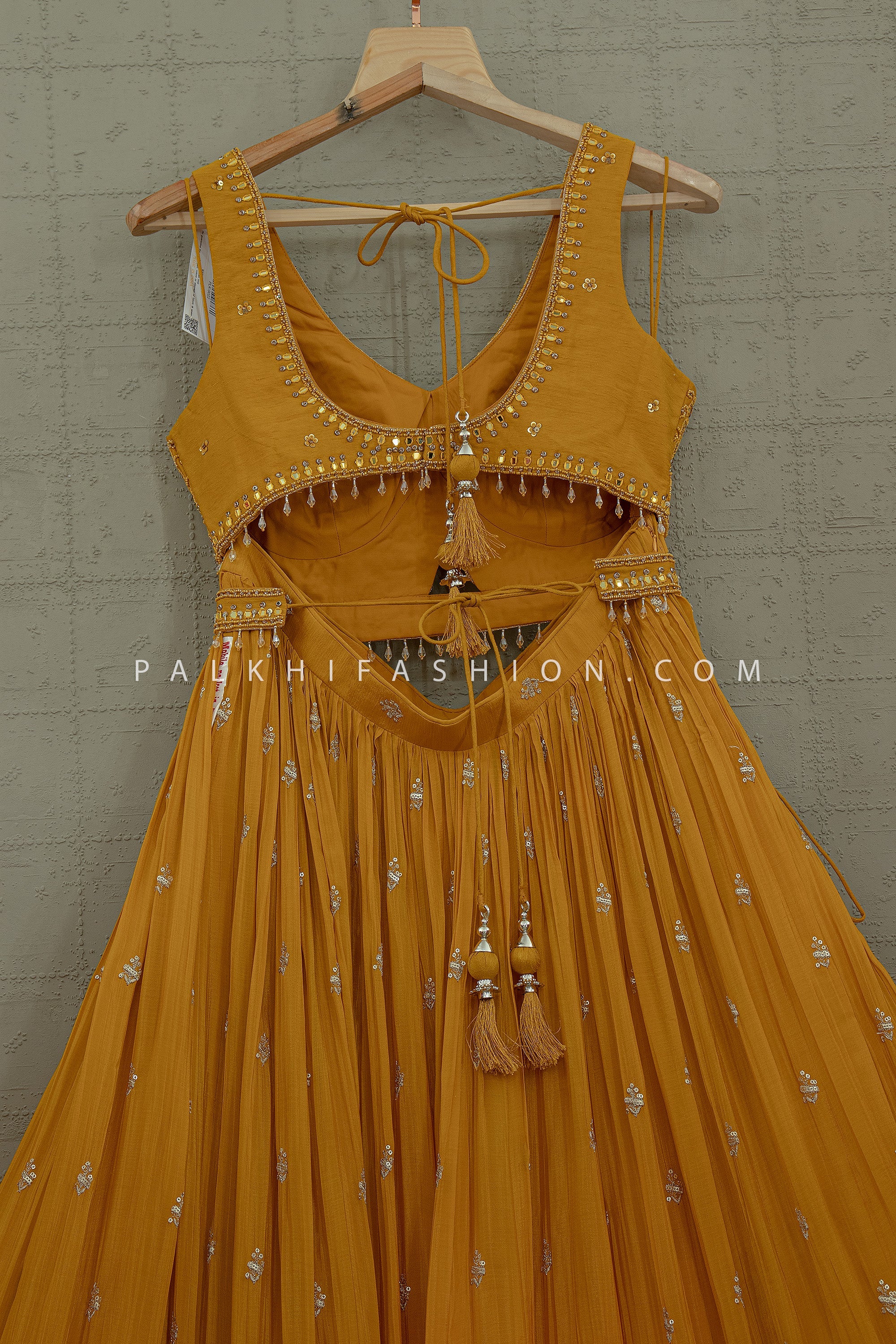 Mustard Yellow Chinon Silk Designer Lehenga With Handwork Blouse– Palkhi Fashion