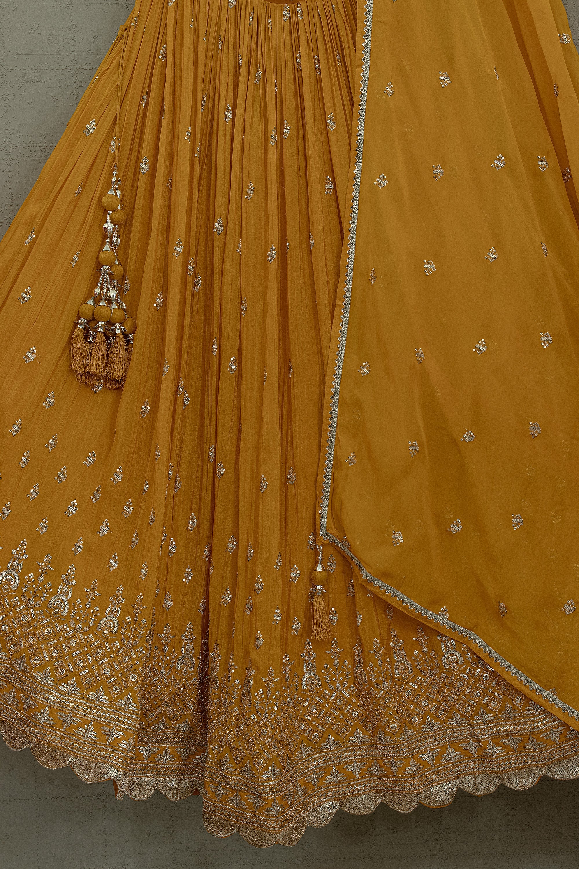Mustard Yellow Chinon Silk Designer Lehenga With Handwork Blouse– Palkhi Fashion
