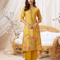 Mustard Yellow Silk - Blend Kurta Pant Set with Floral Handwork – Palkhi Fashion USA