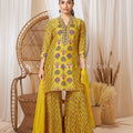 Mustard Yellow Soft Cotton Silk Printed Kurta Sharara Set – Palkhi Fashion