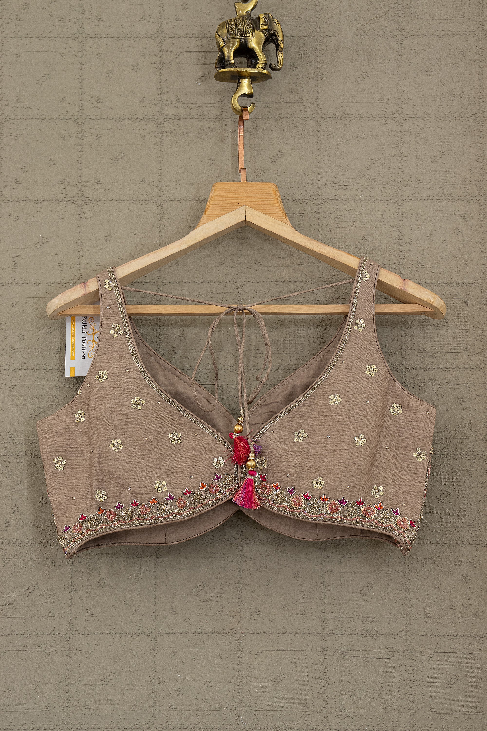 Muted Royale — Taupe Grey Floral Embroidered Designer Lehenga Choli | Palkhi Fashion