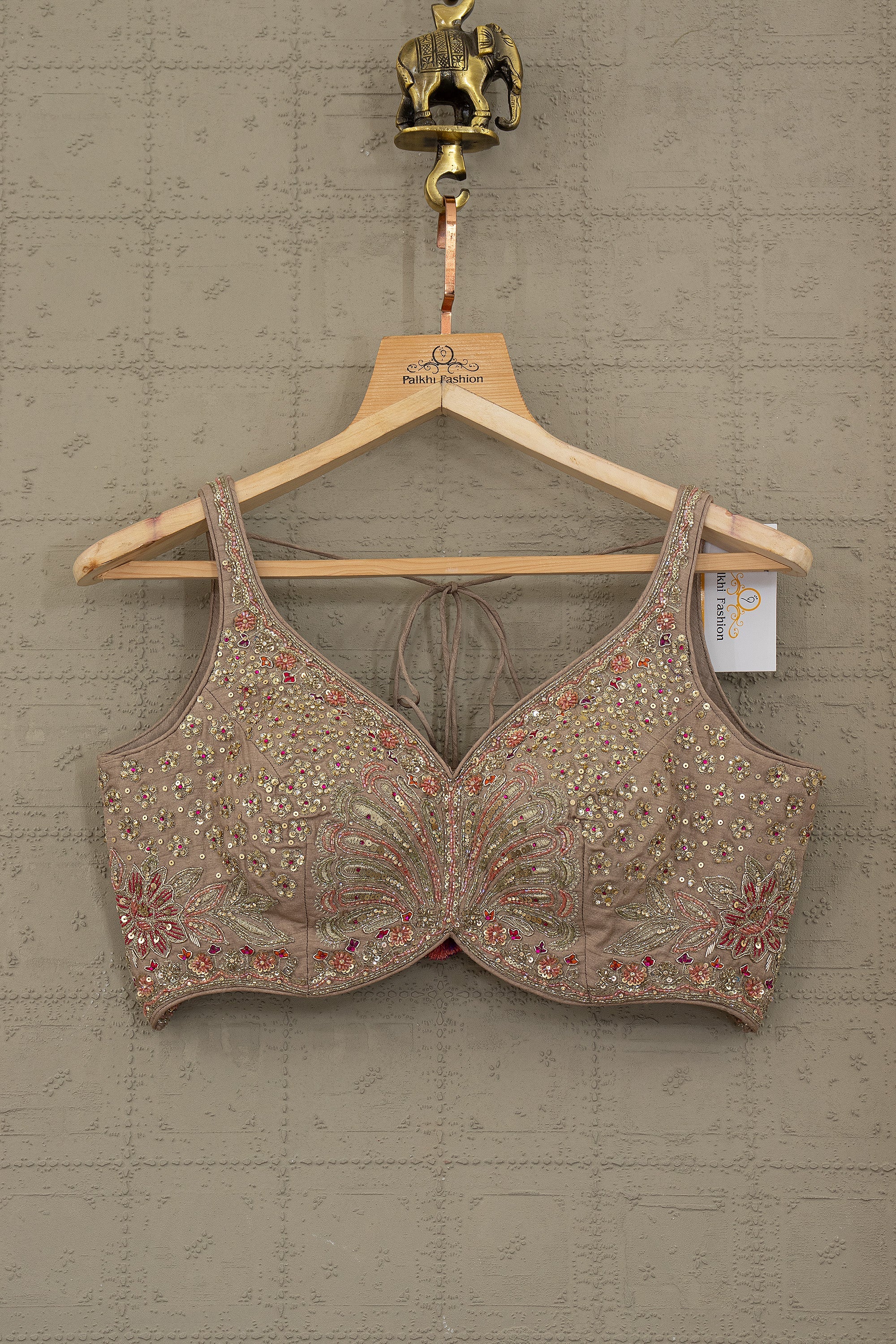 Muted Royale — Taupe Grey Floral Embroidered Designer Lehenga Choli | Palkhi Fashion