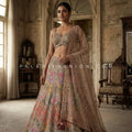 Muted Royale — Taupe Grey Floral Embroidered Designer Lehenga Choli | Palkhi Fashion