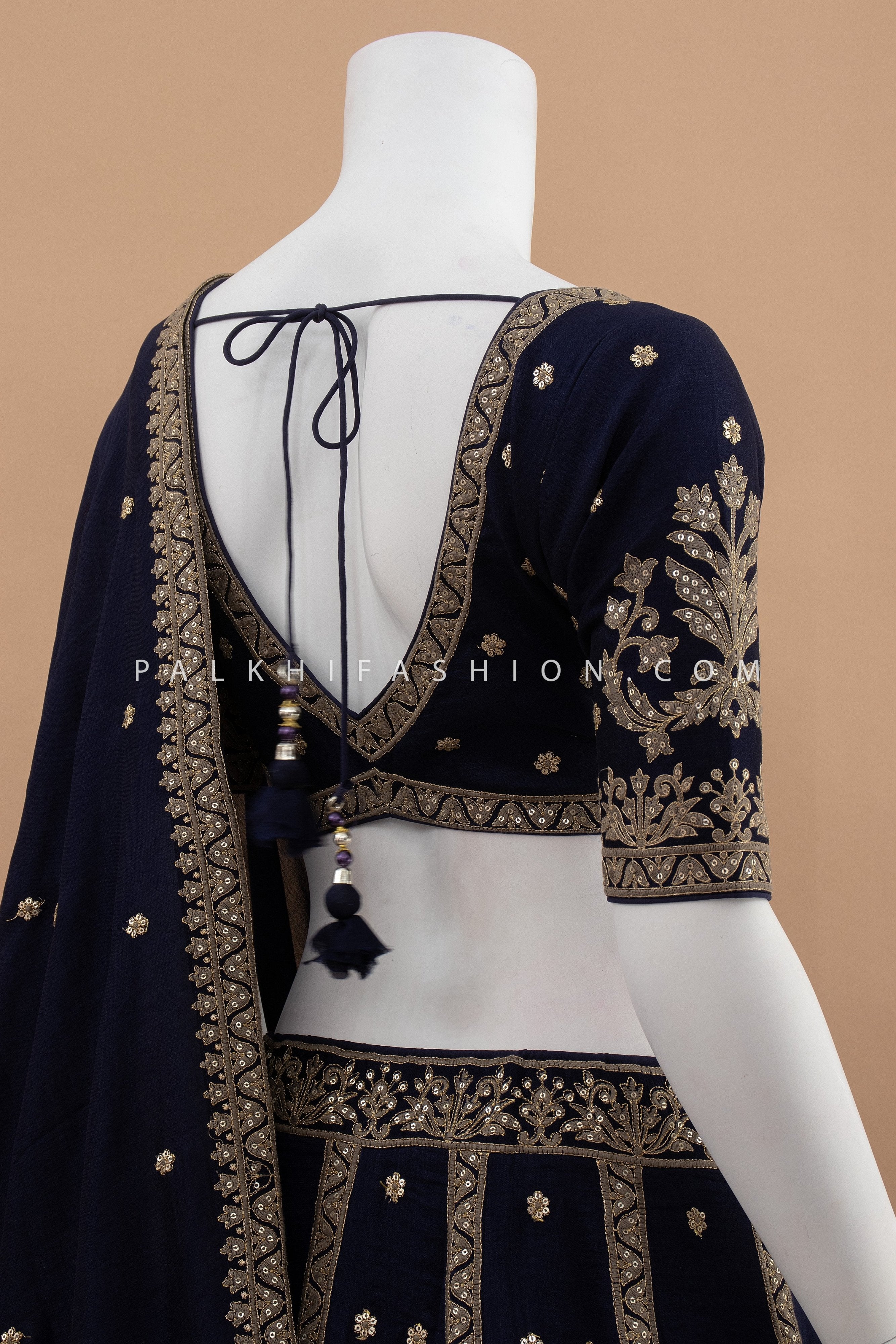 Navy Blue Soft Silk Embroidered Lehenga Choli – Palkhi Fashion