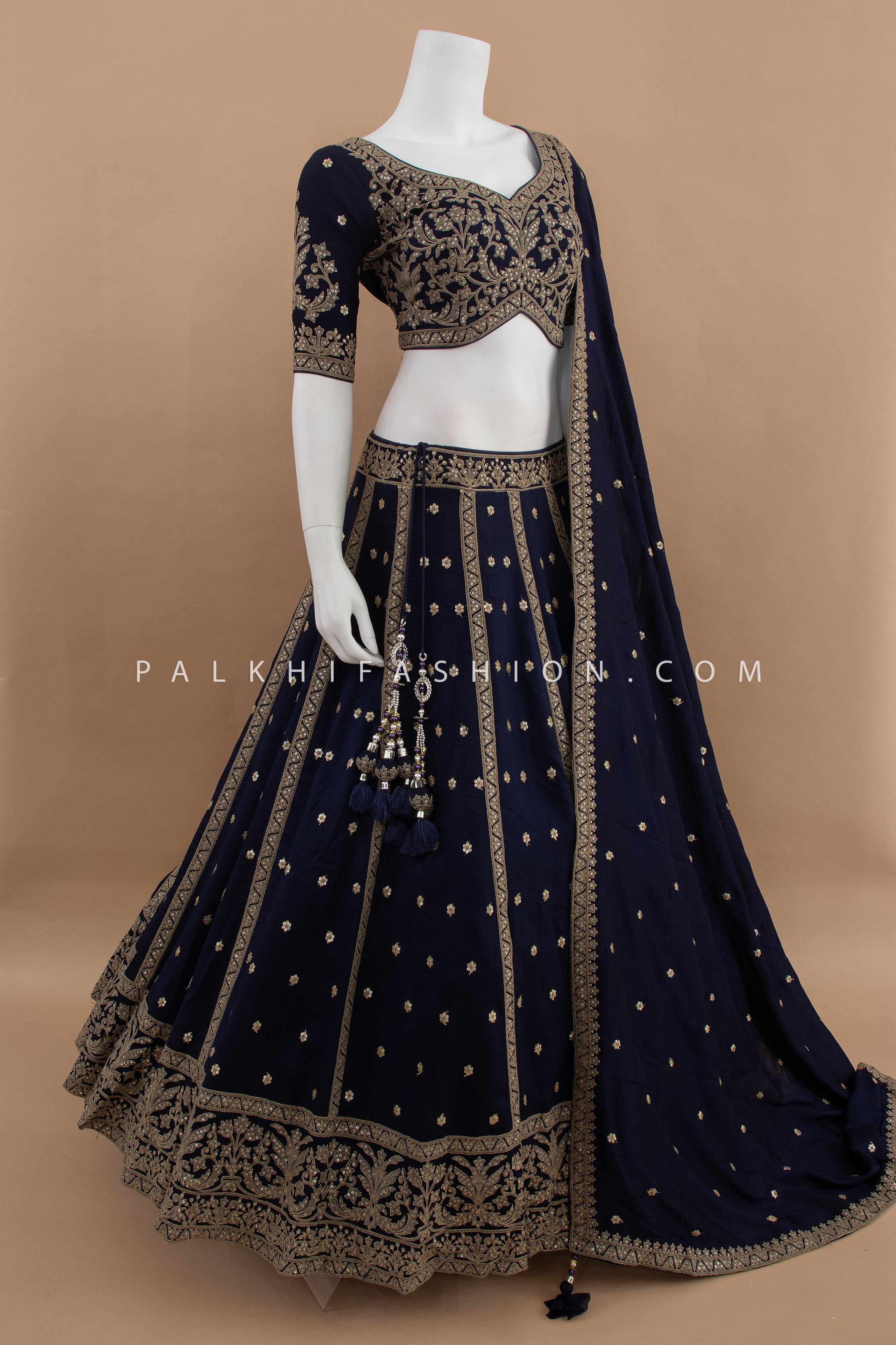Navy Blue Soft Silk Embroidered Lehenga Choli – Palkhi Fashion