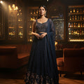 Nightfall Couture: Dark Blue Designer Lehenga Choli with Bead work Blouse – Palkhi Fashion